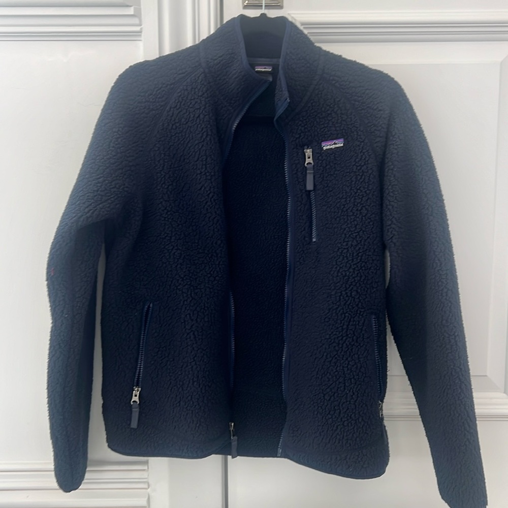 Patagonia boys navy zip up fleece size XXL 16–18